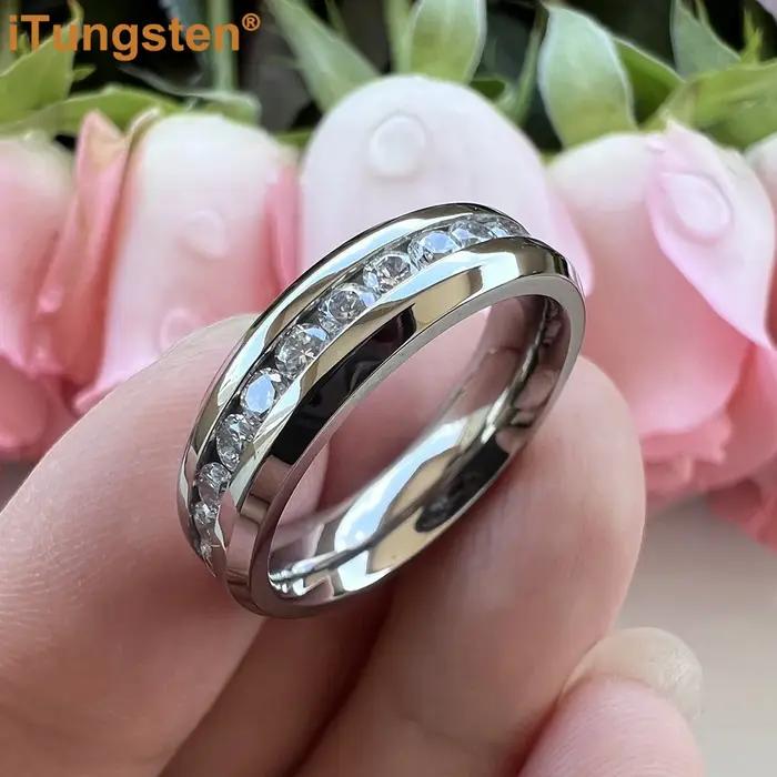 ITungsten 7mm titane brillant pour toujours bague pour femmes hommes bleu zircon cubique CZ incrustation mode éternité fiançailles alliance