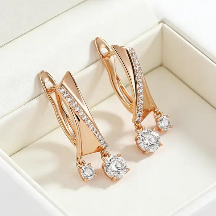 Kinel Nouvelle Tendance Boucles d'oreilles pendantes couleur or rose 585 pour femme