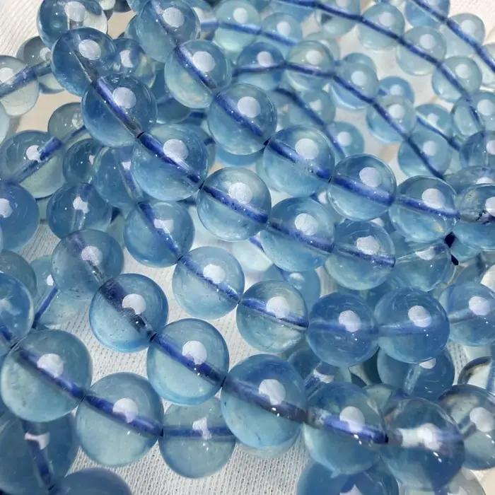 Bracelet et collier de perles rondes en aquamarine bleu profond naturel 6A pour la création de bijoux fins