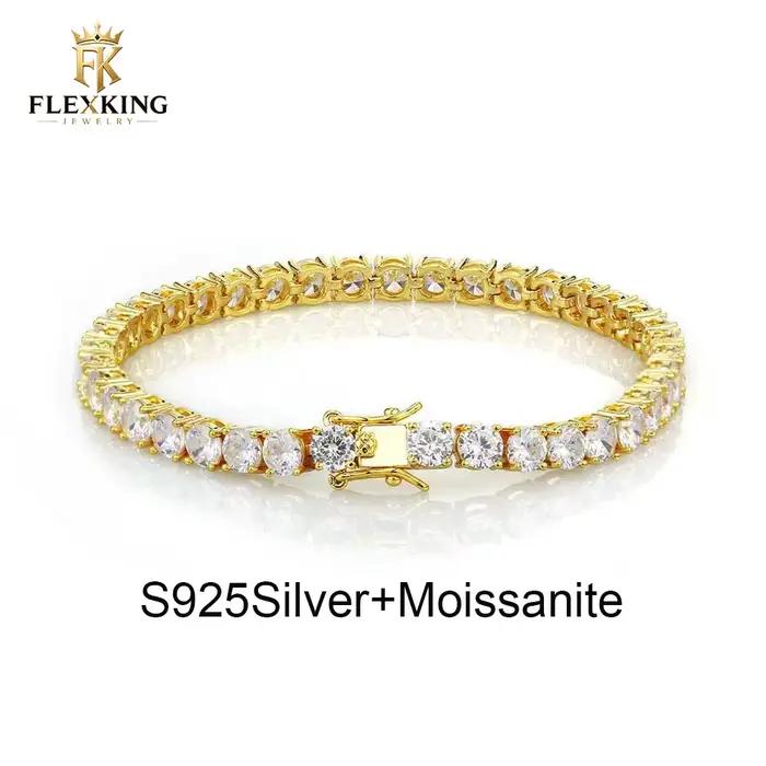 Bracelet chaîne tennis FLEXKING 3MM VVS Moissanite en argent sterling S925, style hip-hop, bijoux de luxe avec certificat GRA