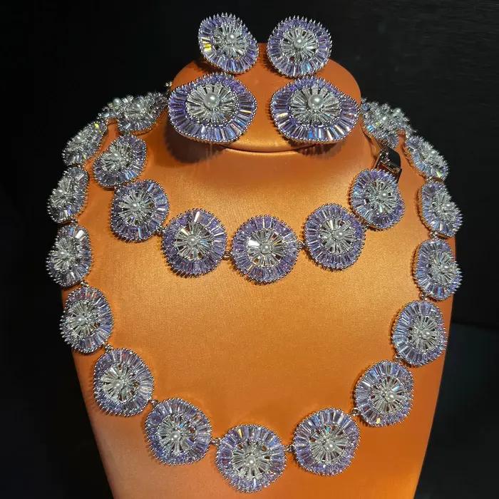 Ensemble de bijoux en pierres précieuses colorées pour femmes, collier en Zircon, bague, boucle d'or