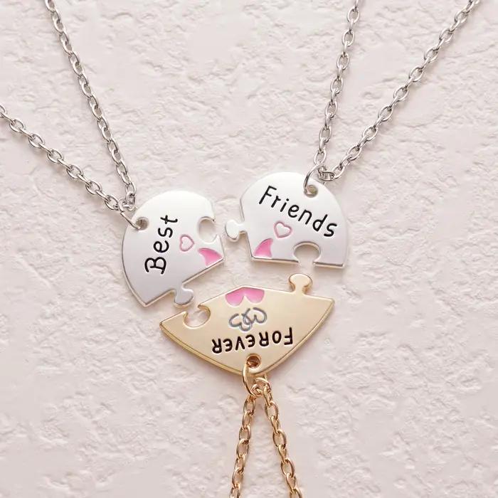 Collier en alliage de zinc avec pendentif cœur pour femmes, amitié, cœur cassé, BFF, bijoux de fête, cadeau spécial