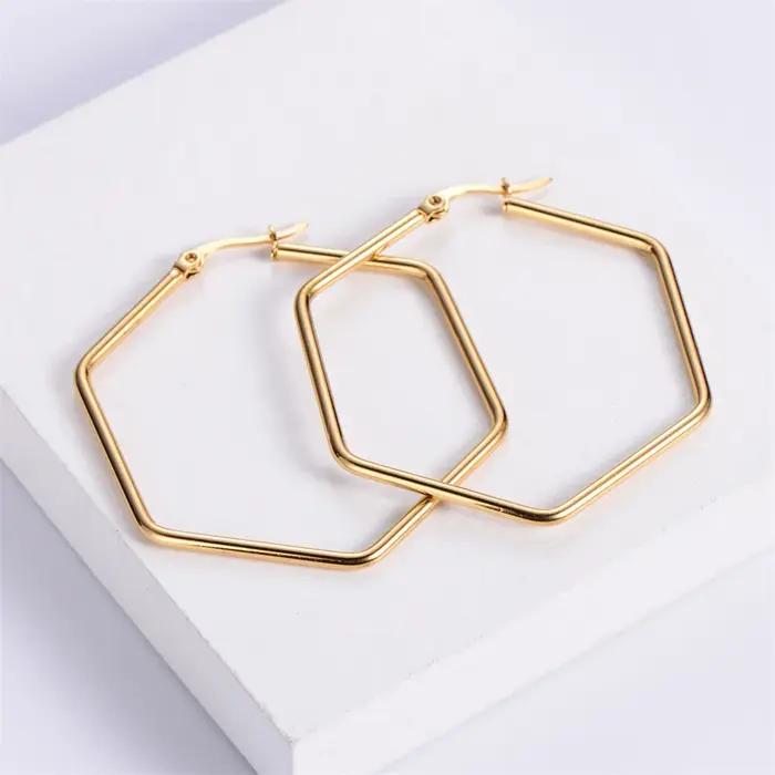 Boucles d'oreilles créoles en forme d'hexagone pour femmes