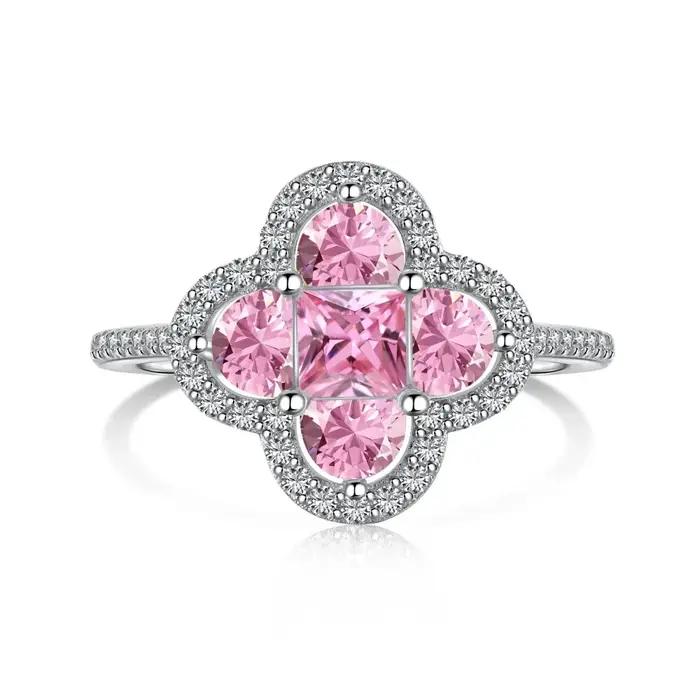 YILUOCD brillant 5A cubique zircone quatre trèfle anneaux pour femmes CZ chanceux anneau quotidien classique bijoux dame fête Banquet cadeaux