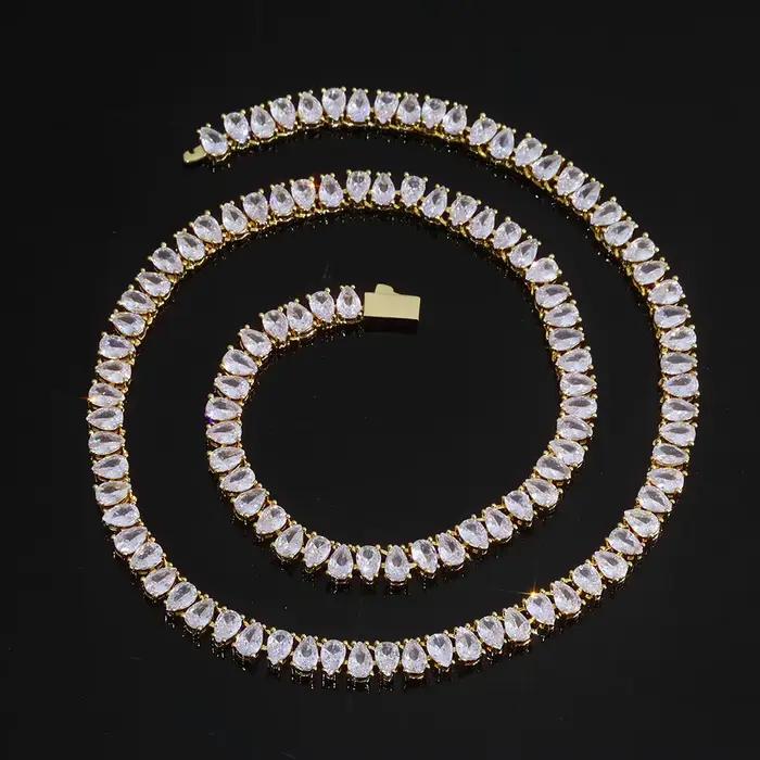Bracelet en diamant Hip Hop pour femmes, chaîne tennis en zircon cubique, bijoux de luxe scintillants en forme de larme