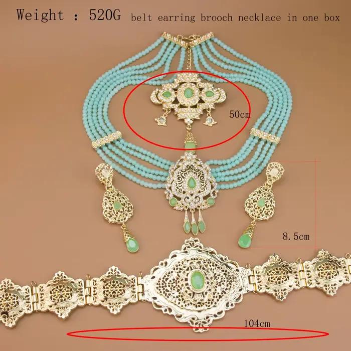 Sunspicems couleur or marocain Caftan ceinture taille chaîne femmes perles chaîne collier ras du cou longue boucle d'oreille arabe mariée bijoux de mariage