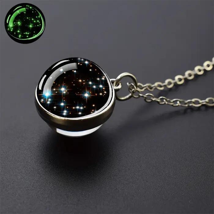 Collier boule de verre de nébuleuse de galaxie, pendentif planète lumineux, bijoux spatiaux de l'uni