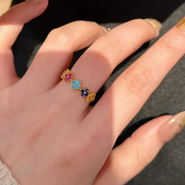 Bague pétale à quatre feuilles en argent Sterling 925 colorée pour femme bijou élégant et léger pour offrir
