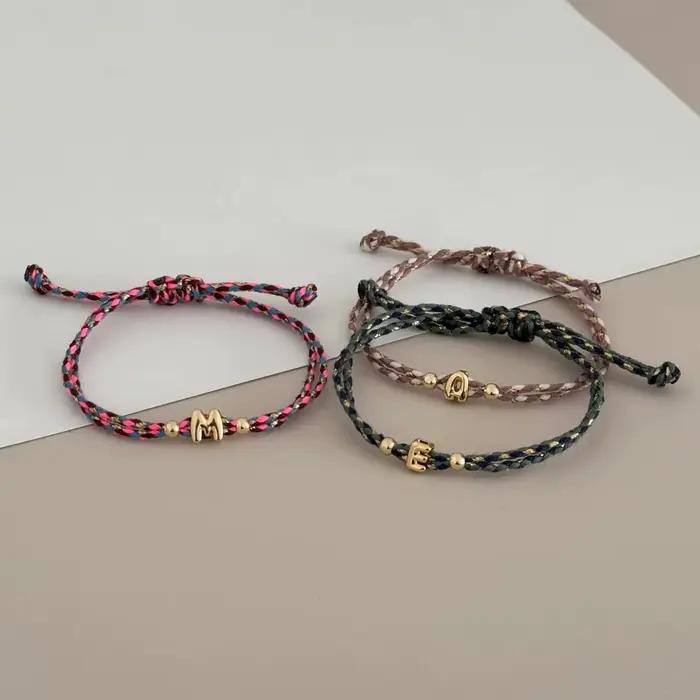 Bracelet initial Vlen Alphabet pour femme, lettre bulle de A à Z, cordon coloré réglable, cadeau d'amitié, bijou simple et délicat