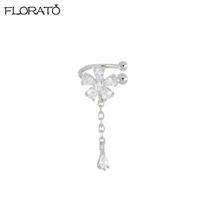 Boucles d'oreilles à clipser en or 18 carats pour femmes, manchette d'oreille en forme de fleur, man