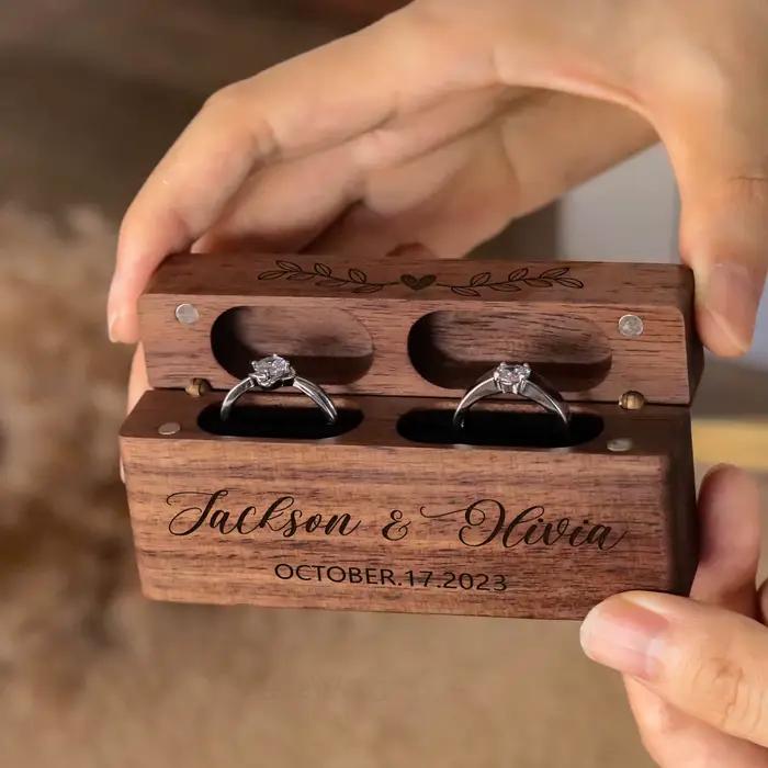Boîte à bagues de mariage personnalisée-boîte à double bague en bois, boîte porteur de bagues, porte-anneau unique, proposition de boîte à bagues, mariage rustique moderne
