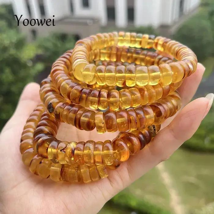 Bracelet d'ambre de plante baltique doré perles naturelles faites à la main pour femmes occasions spéciales cadeau unique