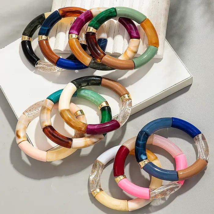 Bohomia nouveau acrylique gros bambou empilable Bracelet pour femmes Boho élastique coloré Tube perles Bracelets 2025 bijoux de mode