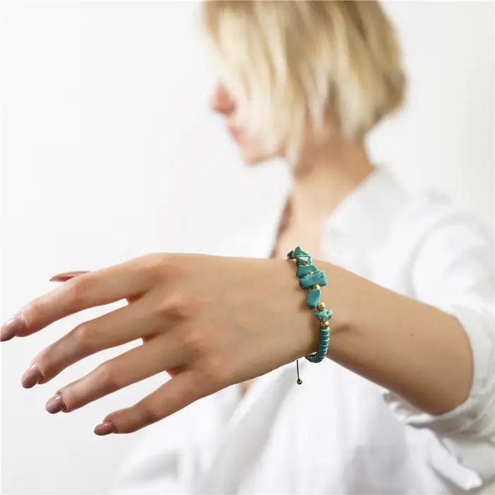 Bracelet de Perles d'Aventurine Verte en Pierre Naturelle
