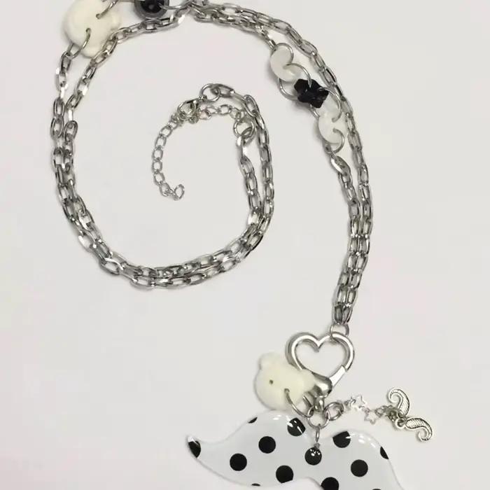 Collier avec pendentif barbe à pois rose pour femmes, mode coréenne, Kawaii Harajuku, collier à brel