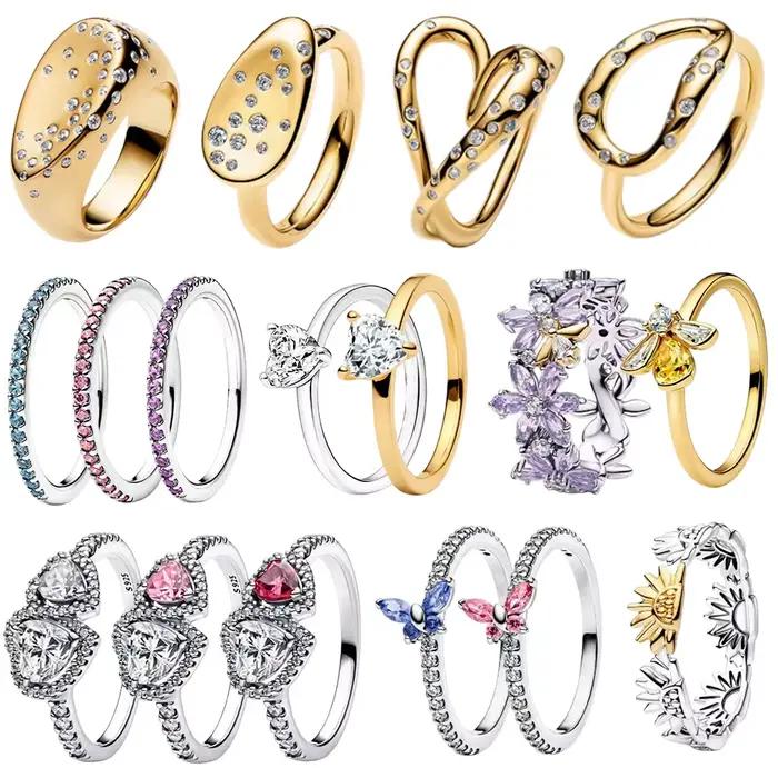 Bague en argent sterling 925 sertie de zirconium fleur violette romantique pour femme occasions spéciales banquets soirée