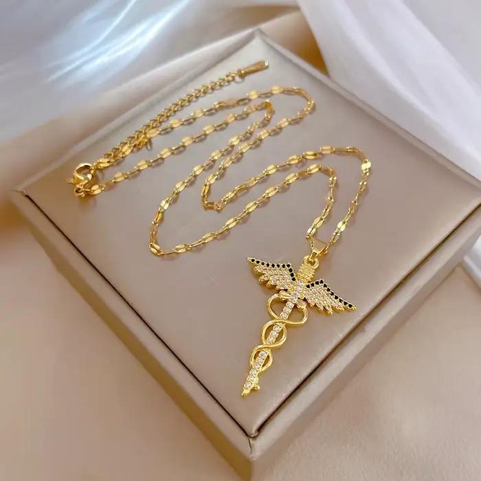Collier LENNIK étincelant, Niche sacrée du sceptre d'ange rotatif, clavicule en titane de luxe pour