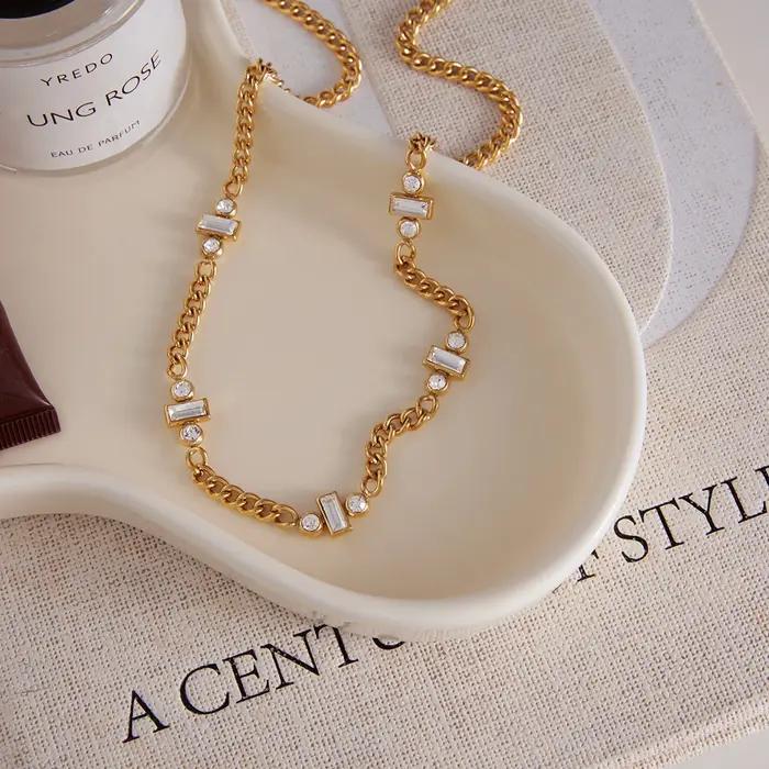 Uworld magnifique collier chaîne en Zircon incrusté pour femmes élégant porte-bonheur tour de cou bijoux de fête plaqué or couleur colliers cadeaux