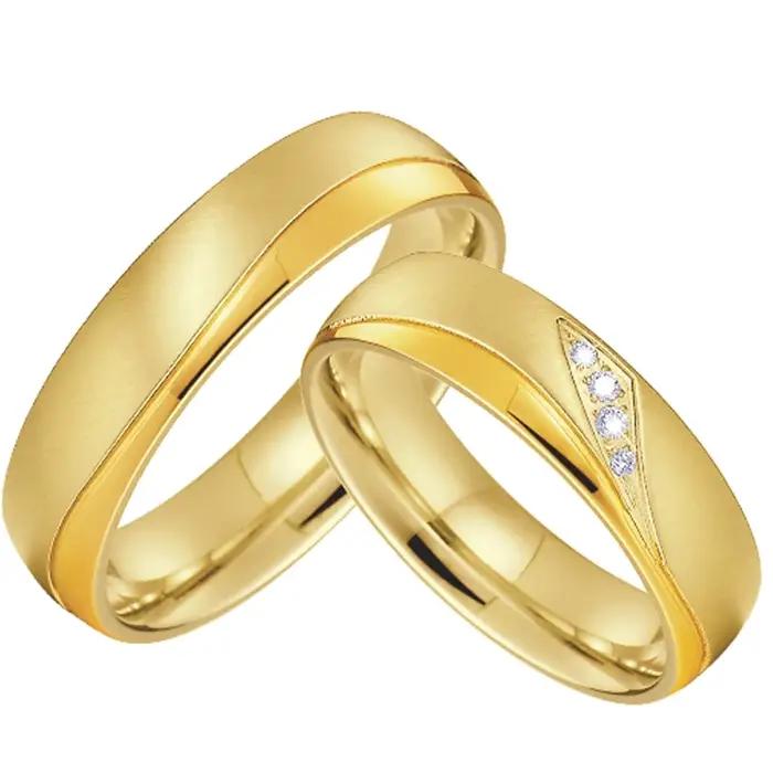 Anneau de mariage en acier inoxydable plaqué or rose pour homme et femme, alliances de fiançailles, mariage et anniversaire, zirconium blanc, largeur 6mm, classique et élégant