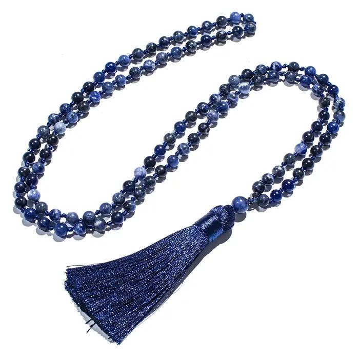 Collier Mala 108 perles en sodalite naturelle de 6 mm