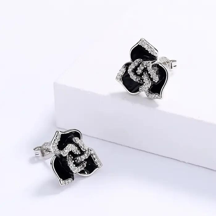 Boucles d'oreilles pendantes fleur en argent 2024 pour femmes