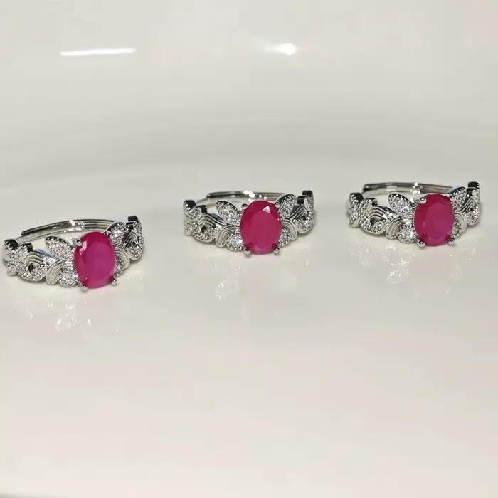 Bague en rubis naturel réglable pour femme, bijoux pour femme, cadeau, vente en gros, haute qualité, vintage, raffiné