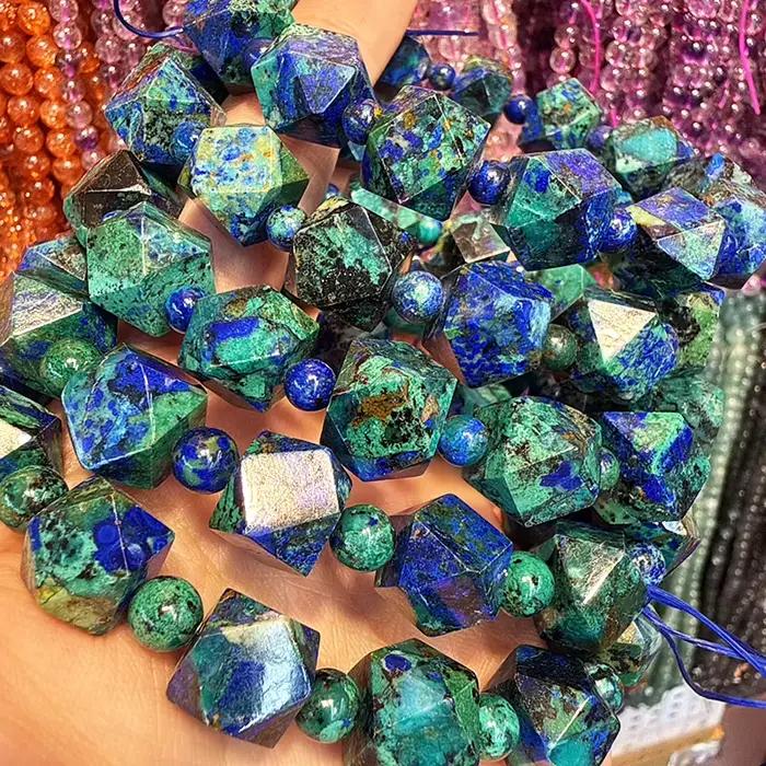 Bracelets et Colliers en Perles Octogonales Facettées en Azurite Bleue Naturelle de Qualité AAA pour Bonne Fortune Bijoux Personnalisés Occasions Spéciales