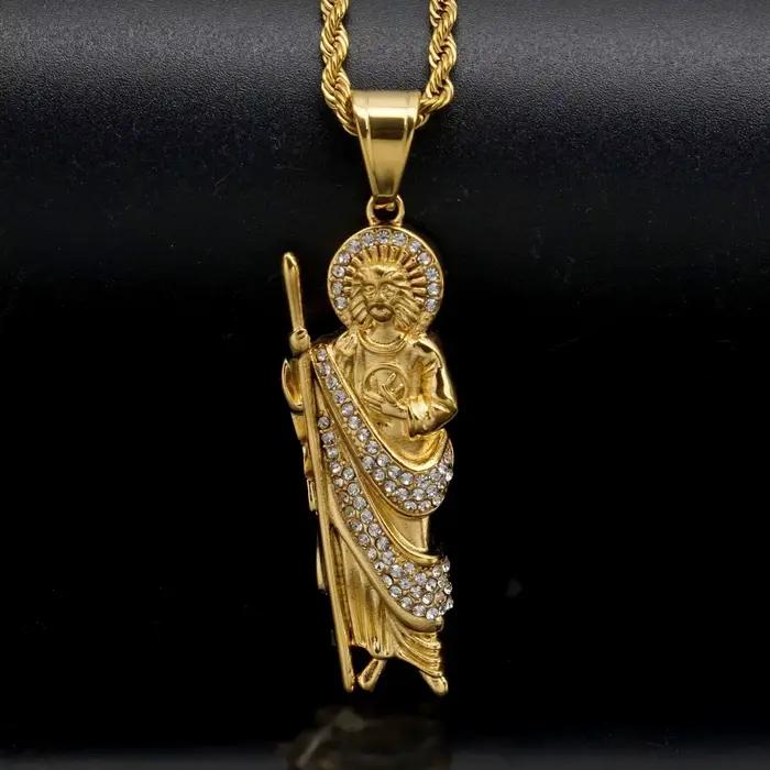 Pendentif Collier Saint Jude Thaddeus avec Strass en Acier Inoxydable pour Hommes et Femmes Occasions Spéciales Hiphop Rock