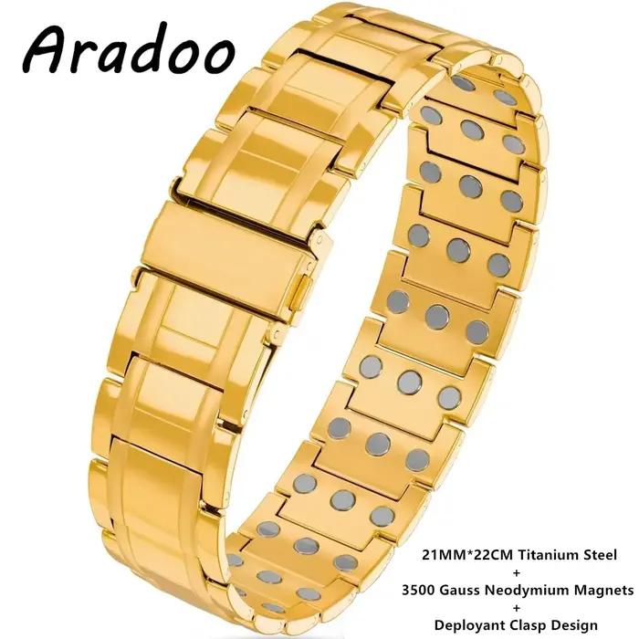 ARADOO 3500 Gauss néodyme magnétique titane acier Bracelet pour hommes avec fermoir déployant conception