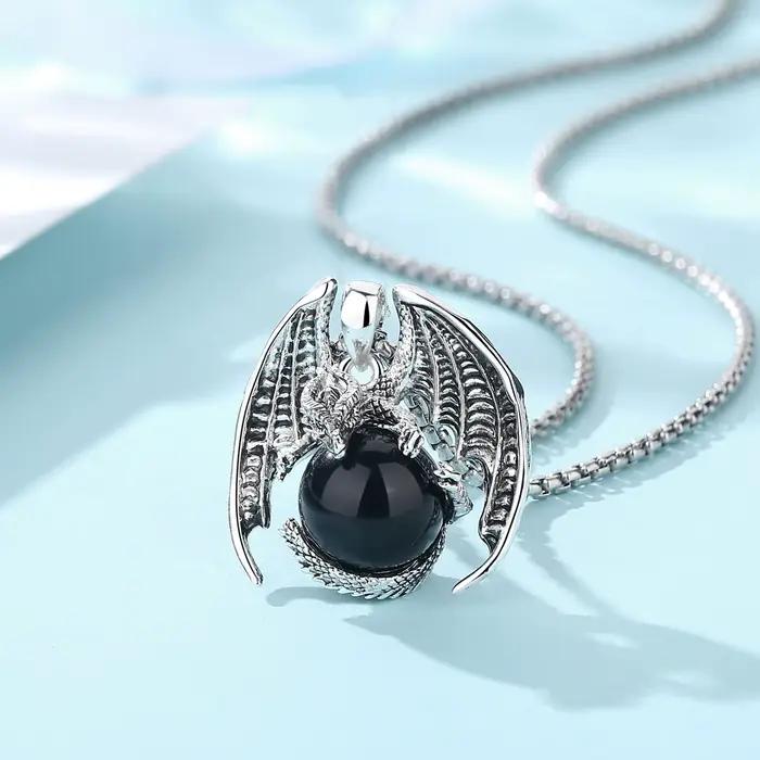 Pendentif obsidienne dragon punk avec chaîne en acier inoxydable pour femme et homme, bijou énergétique à offrir pour occasions spéciales