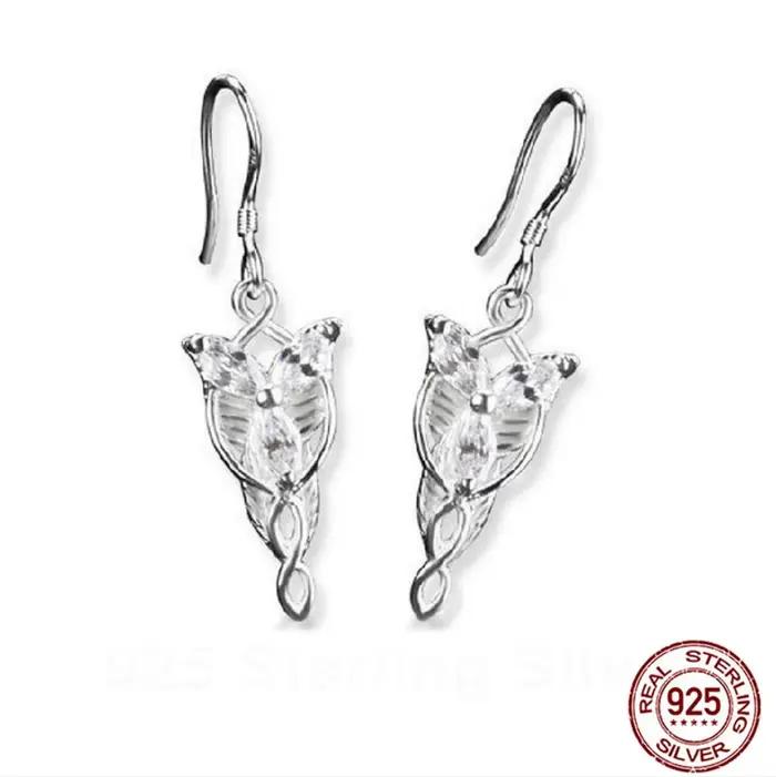 Arwen Evenstar-Boucles d'oreilles en argent regardé S925 pour femme, Elfstone Eellers ar Aragorn Galadriel, Elfes Princess Crystal Movie Jewelry