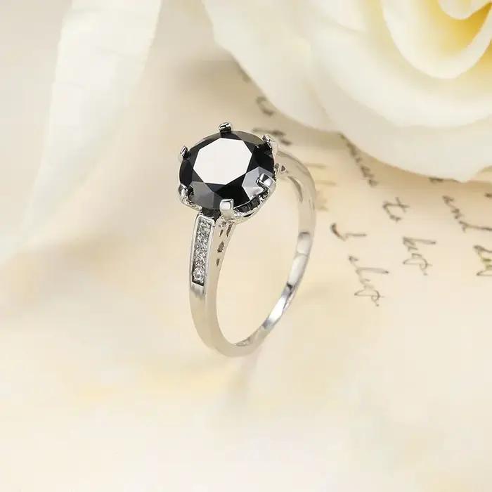 Bague vintage en argent 925 avec pierre noire naturelle pour femme