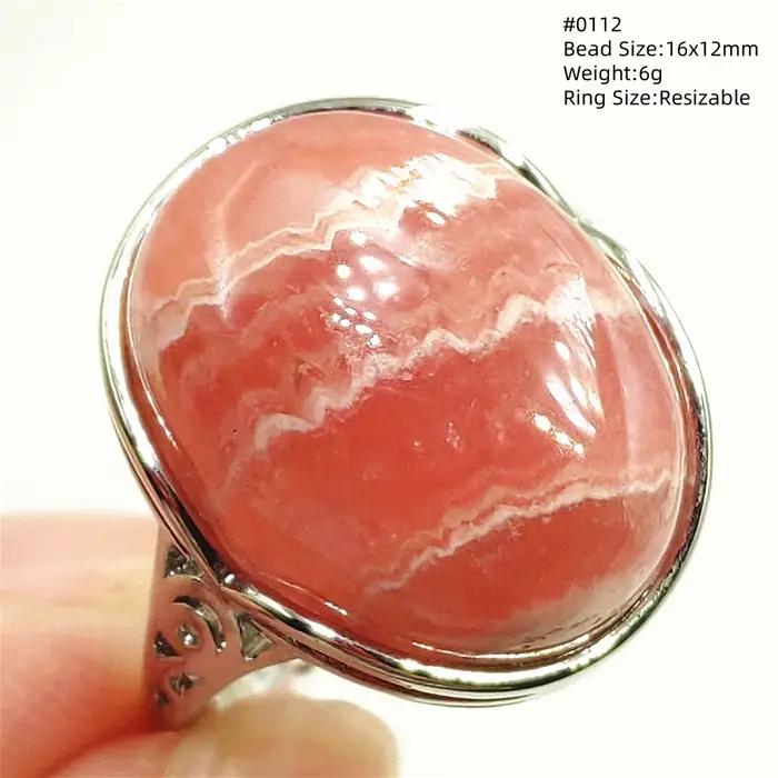 Bague réglable en rhodochrosite rose naturelle pour homme et femme