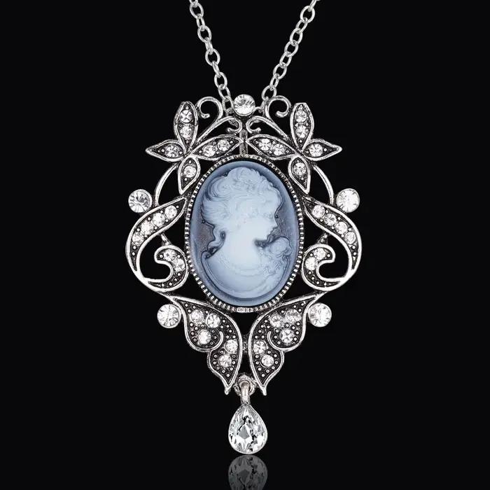 Vintage camée beauté Portrait pendentif collier pour femmes hommes de luxe résine dame reine fleur papillon longue chaîne de pull bijoux
