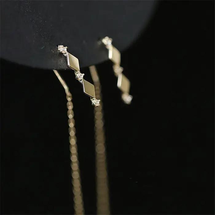 925 argent Sterling 14k plaqué or incrusté de cristal français diamant gland oreille ligne femmes rétro classique fête bijoux accessoires