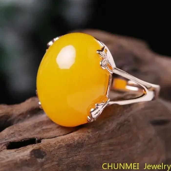 Bague d'ambre de la baltique naturelle réglable pour femmes