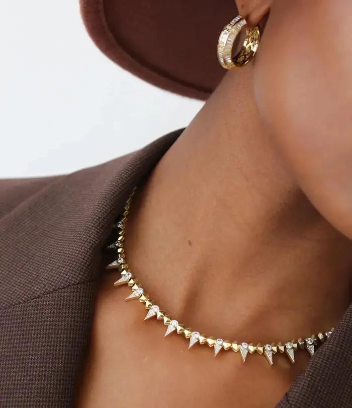2025 nouveau Cool femmes bijoux couleur or Rock Punk CZ pavé Spike géométrique charme chaîne collier