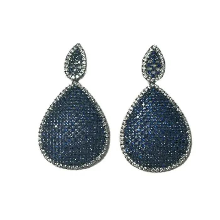 Boucle d'Oreille Ovale en Zircone Bleu Royal Élégante avec Motif Végétal pour Femme Occasions Spéciales