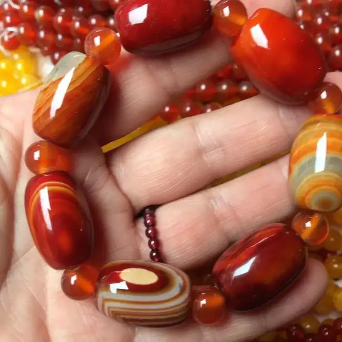 Bracelet élastique à rayures ovales perlées rouge fait main pour hommes et femmes occasions quotidiennes et spéciales