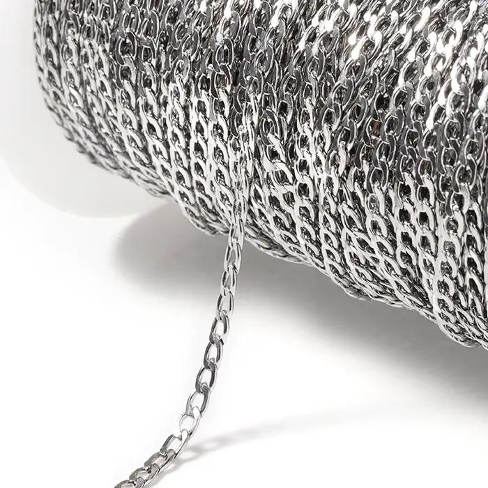 Chaîne de collier en acier inoxydable doré de 3mm, chaînes à maillons de bordure, chaînes de bijoux