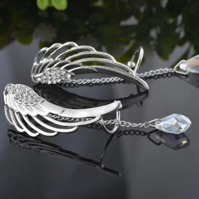 Boucles d'oreilles ailes d'ange en cristal plaqué argent