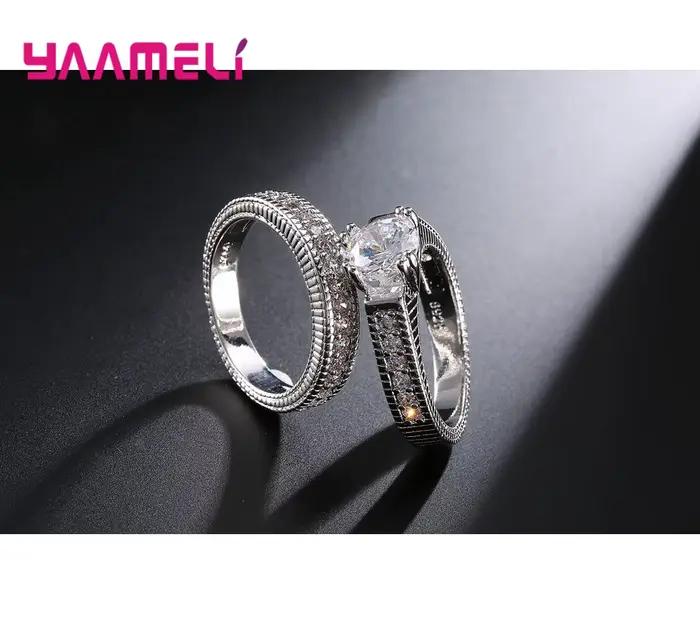 Ensemble de bagues de fiançailles élégantes en argent Sterling 925