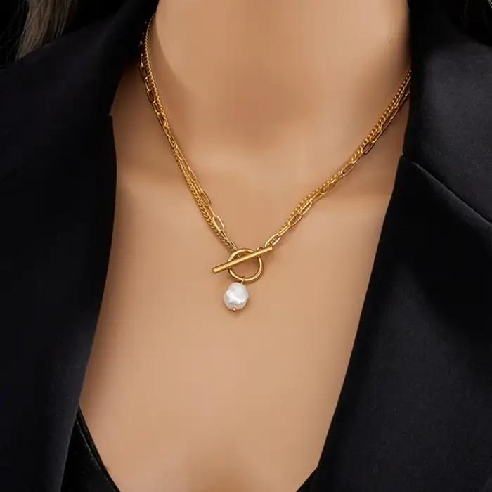 LUXUKISSKIDS – collier avec pendentif en fausse perle ovale en acier inoxydable 316L pour femmes