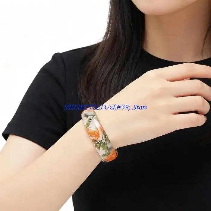 E21F – bracelet élégant en résine avec fleurs préservées pour femmes