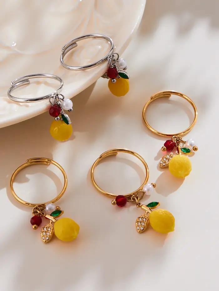 Nivora délicat zircon cubique résine citron pendentif collier bagues boucles d'oreilles pour femmes en acier inoxydable bijoux de charme de mariage