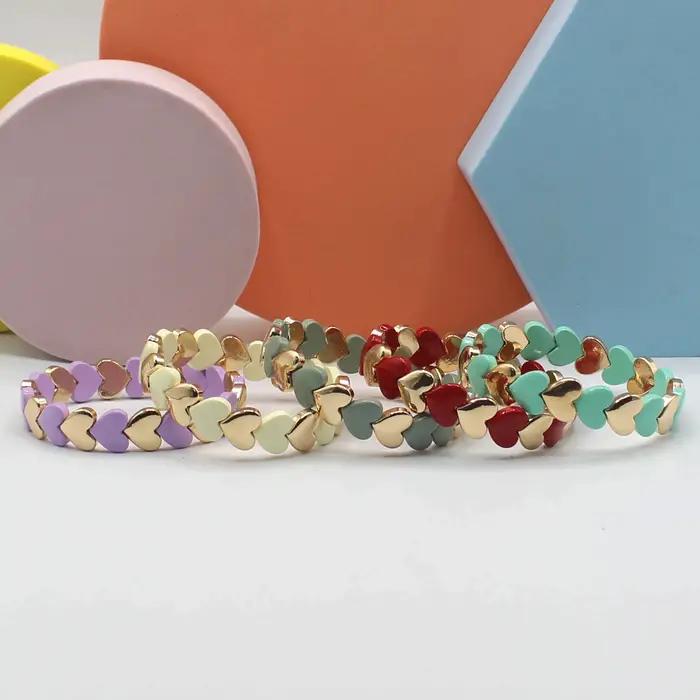 Bracelet élastique aux motifs coeurs et vagues hawaïennes pour femmes, bijou romantique et moderne à offrir pour toutes les occasions