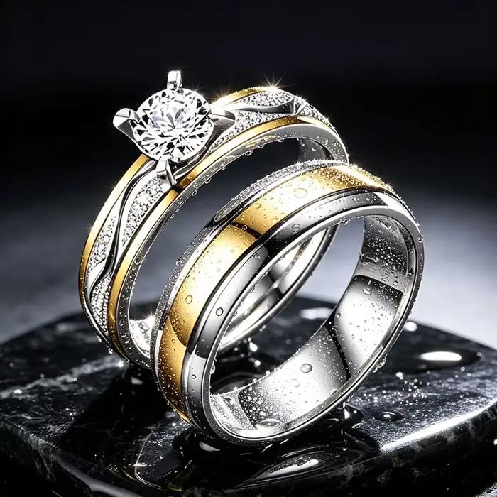 Ensemble d'anneaux de mariage bicolores pour couples