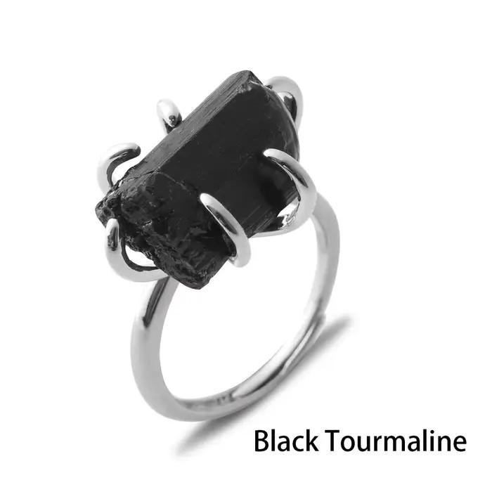 Bague en cristal de taille réglable pour femme, bague en pierre naturelle, bijoux de fête en argent