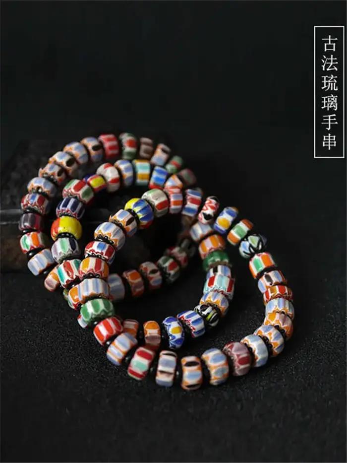 Bracelets en verre perlé de fleurs népalaises extensibles pour filles BB-200