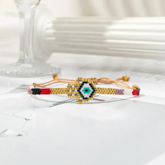 Bohême Meizi bracelet réglable coeur Original tissé à la main motif Simple exquis femme oeil de démon perlé